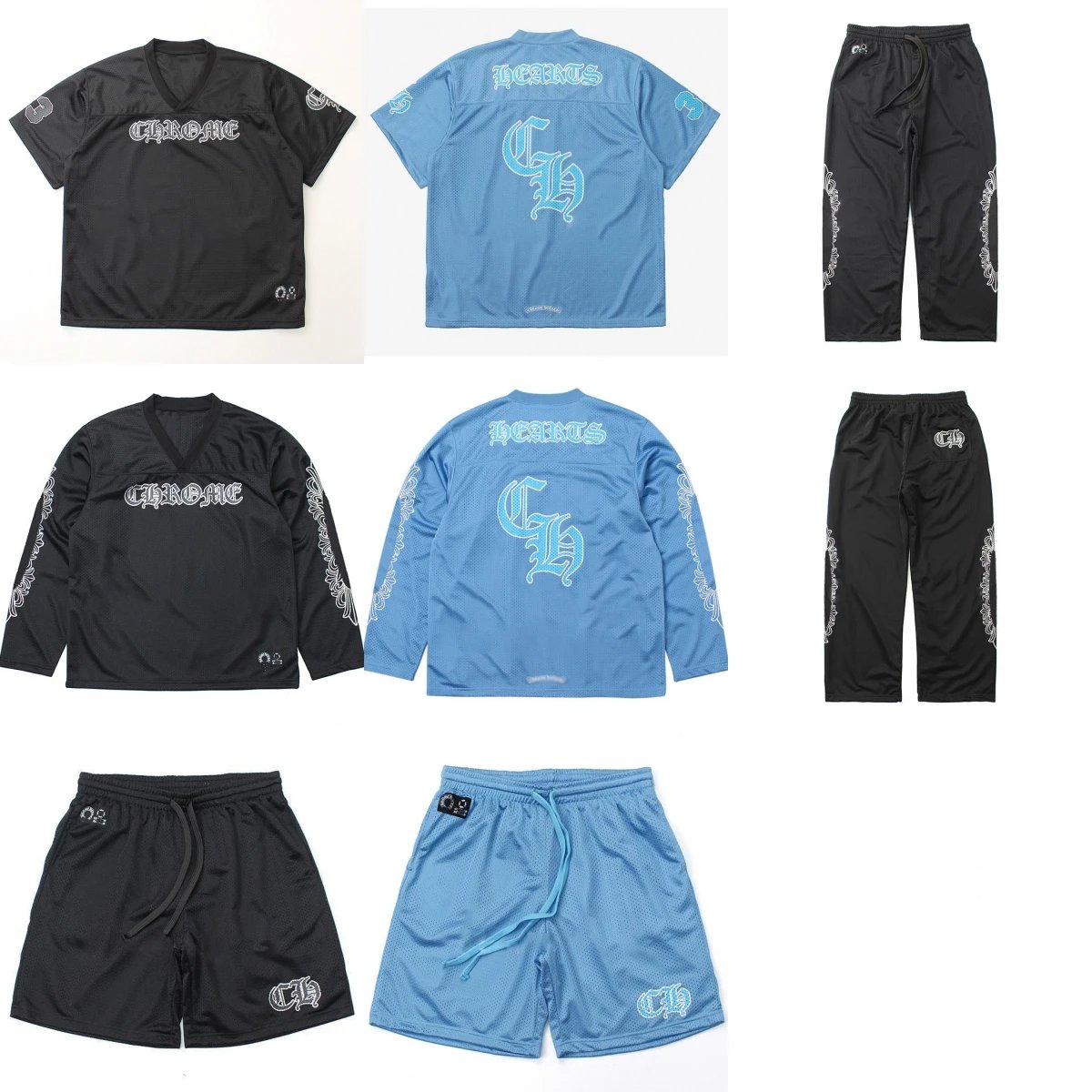 Ice Hockey Jersey V-Neck Double Layer Mesh Baseball Jersey Long Sleeve Tee Loose Fit Pants Shorts - Y3-L40