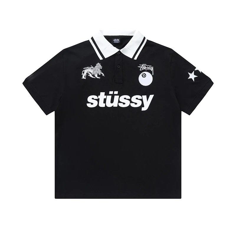 Stussy Year-of-the-Dragon Limited Edition 8-Ball Embroidery Classic Logo Print Short-Sleeve Polo Shirt