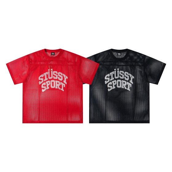 Stus*y Sporty - Casual Jersey Short - Sleeve T - Shirt with Letter Print, Sports Mesh Fabric