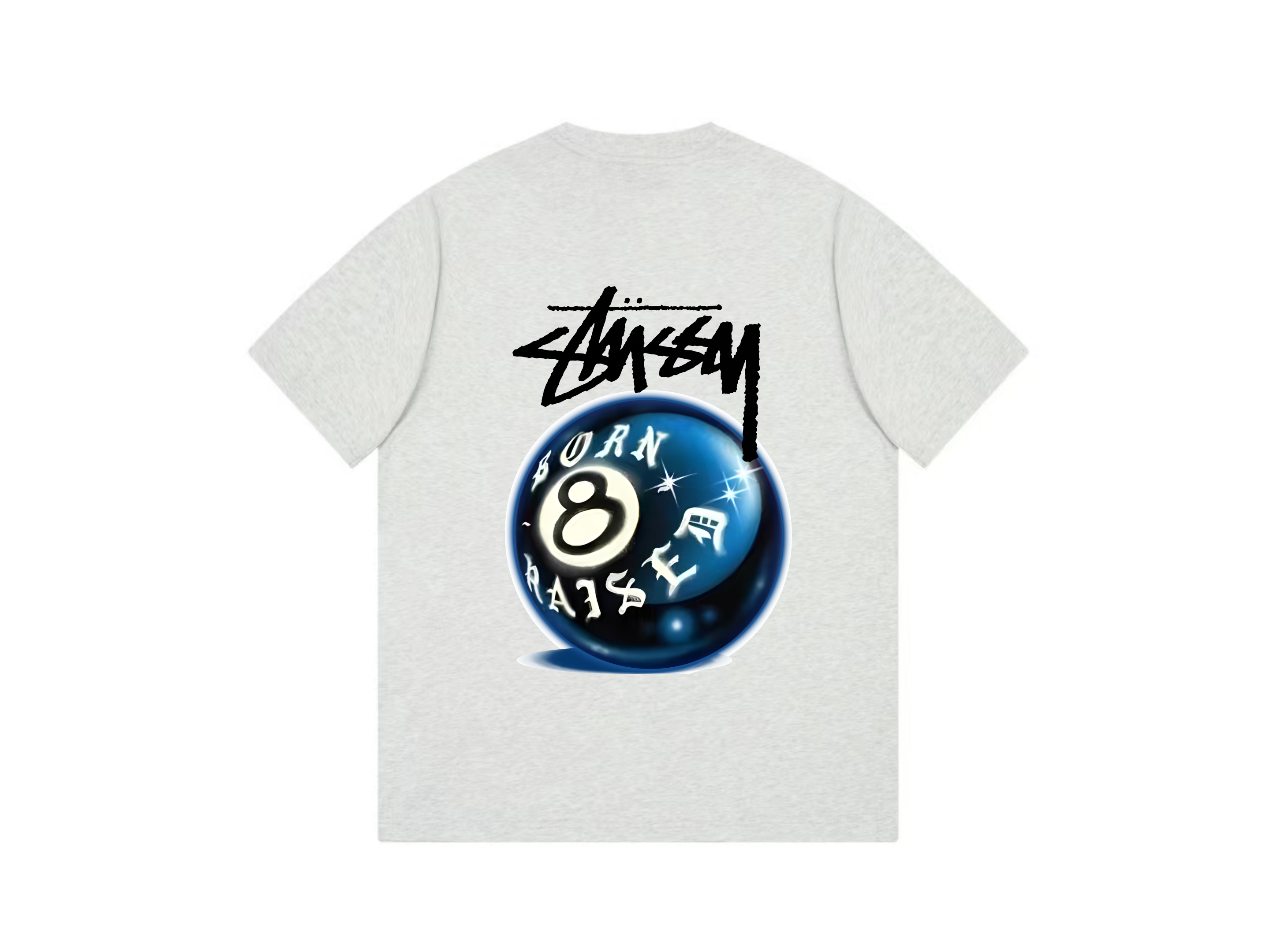 Stussy Born X Raised T-shirt 8 Ball Ash Grey