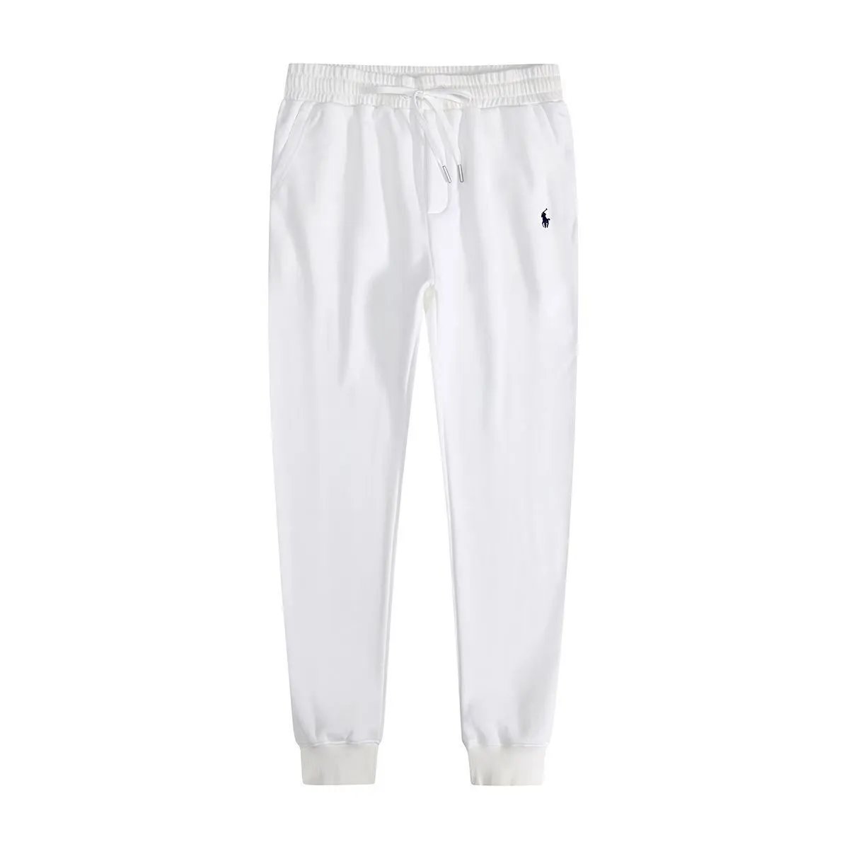 White and black label on sweatpants