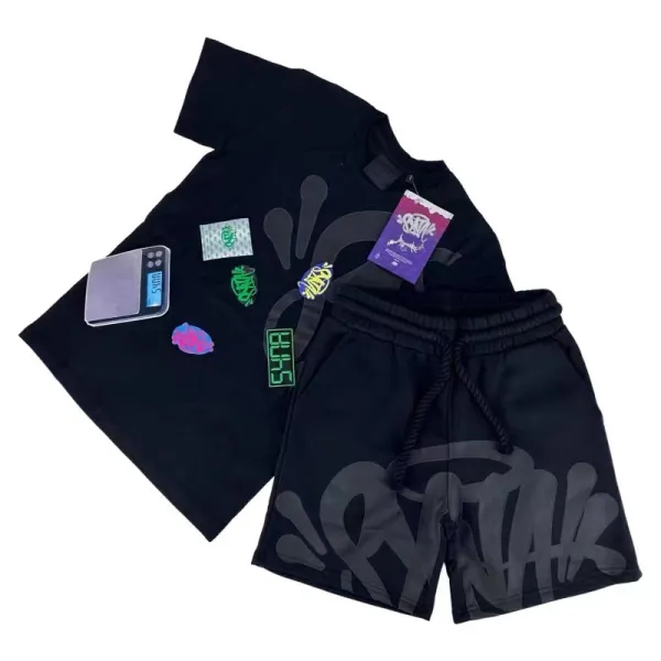 SYNK x Unknown Artist Graffiti Print Black T-Shirt and Shorts Set - 1