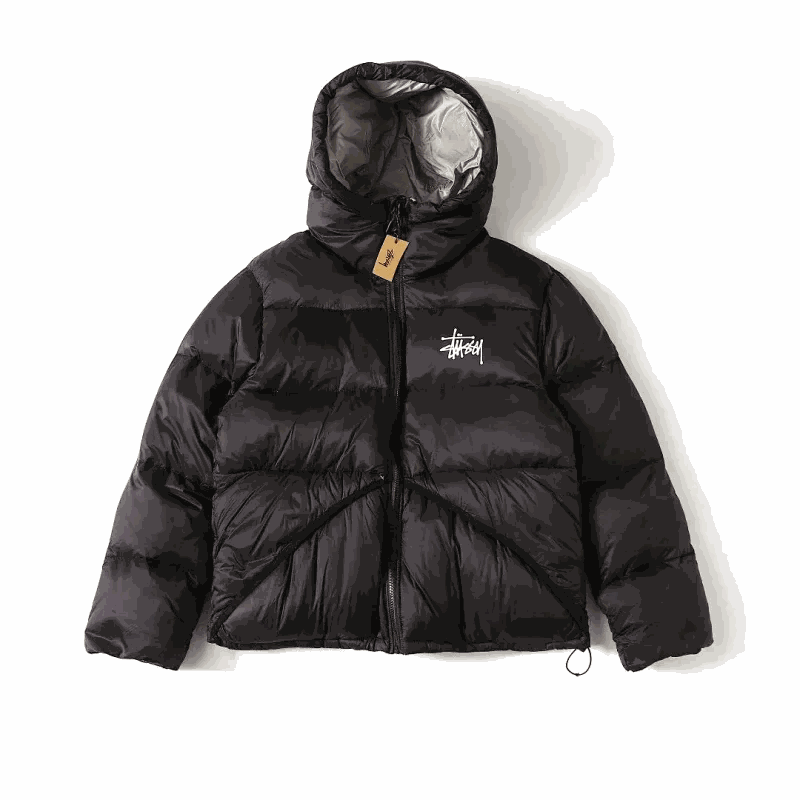 Stussy Black Hooded Puffer Jacket