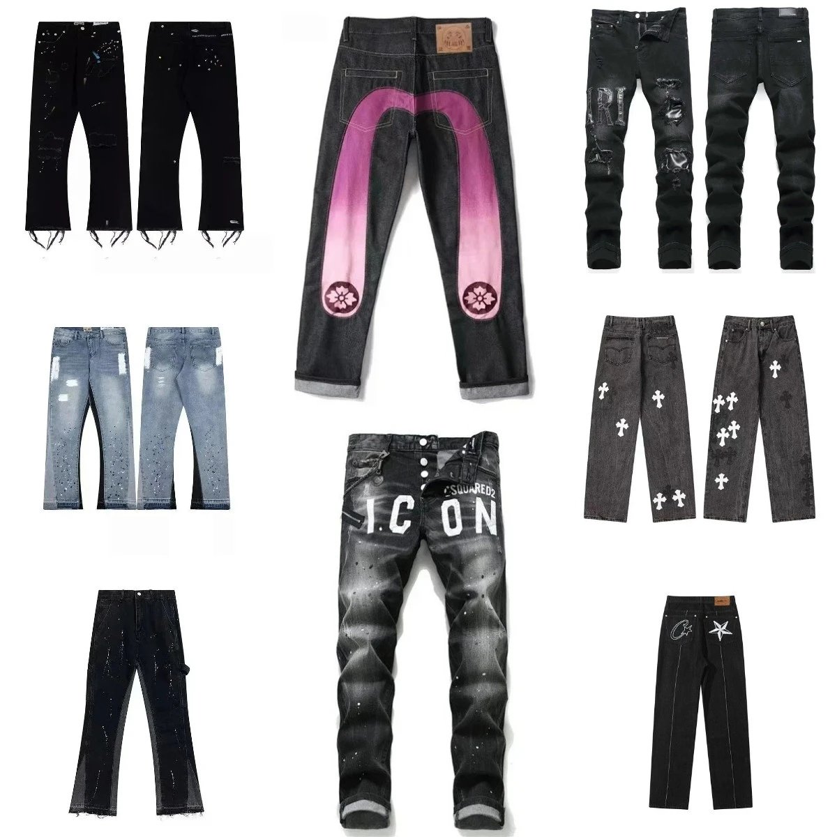 High quality version of washed and torn patchwork jeans YHH28