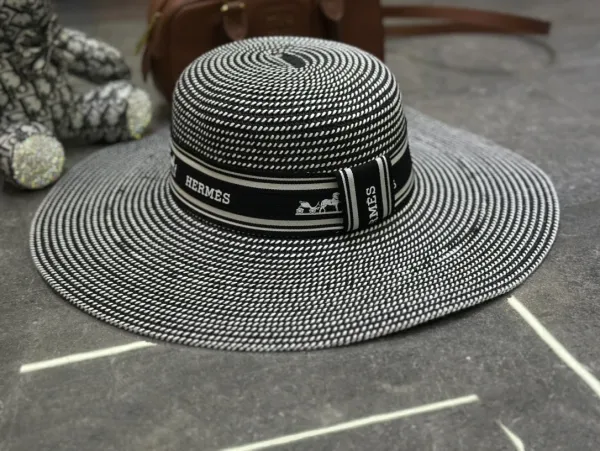 Hermès Wide Brim Straw Hat Black and White - 1