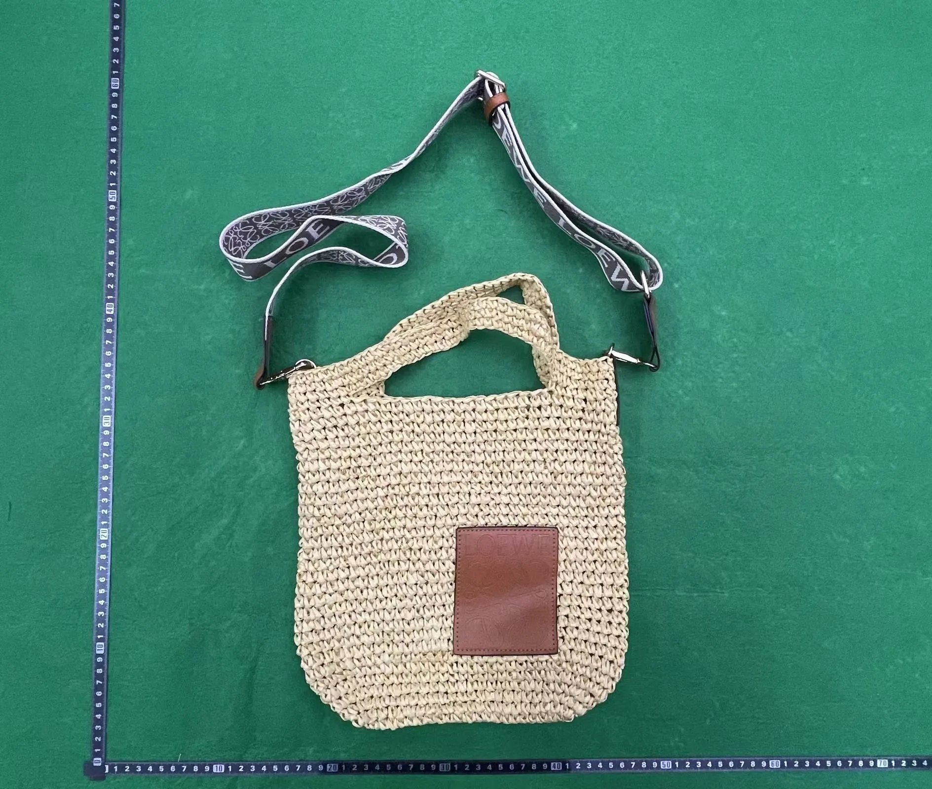 Loewe Woven Straw Crossbody Bag with Leather Patch Beige - 1