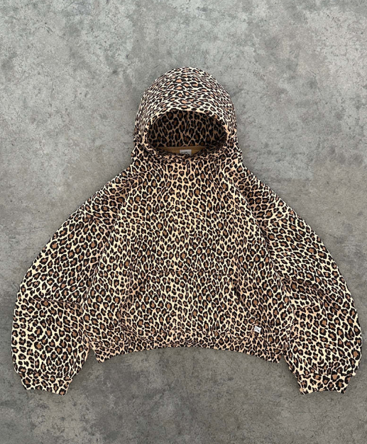 Y2K vintage leopard print hooded sweatshirt