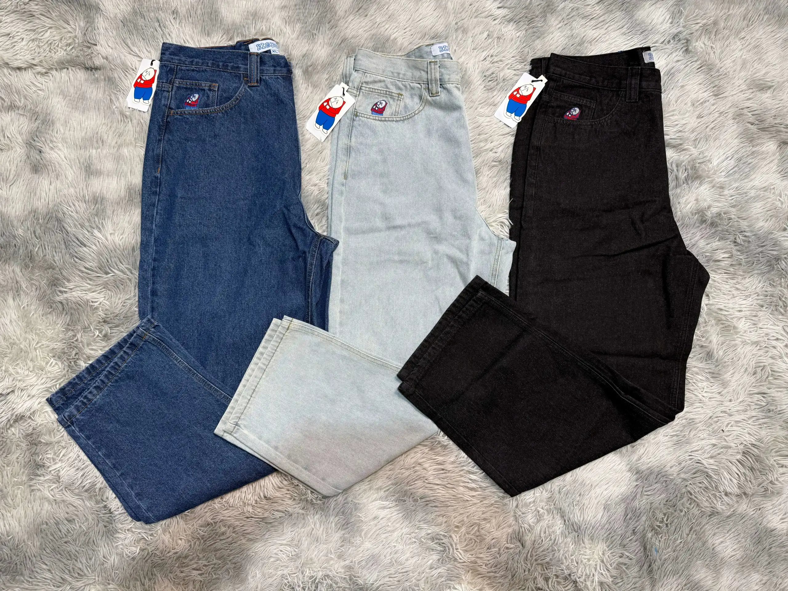 Dark blue denim wide-leg relaxed fit jeans