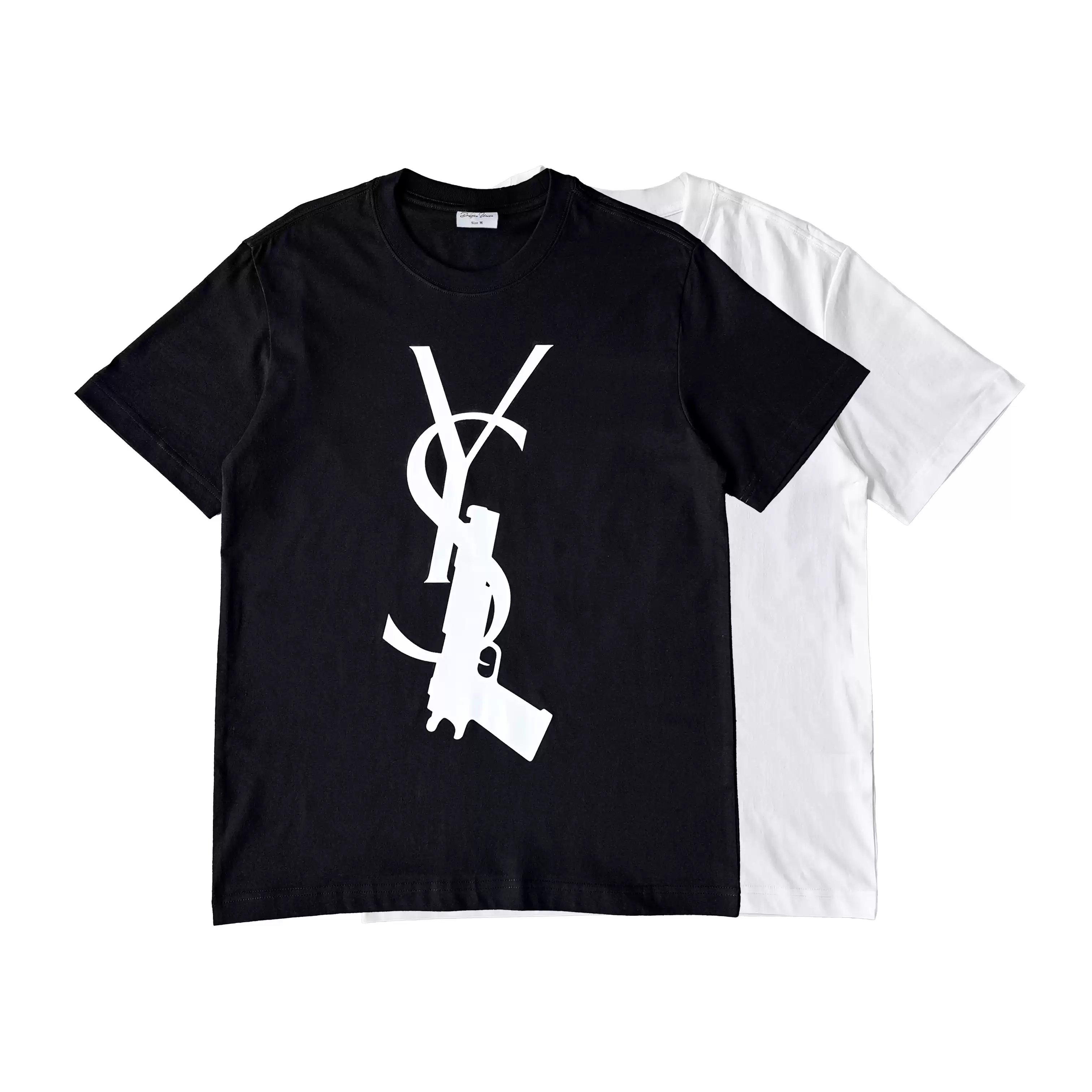 Slim trigger letter white black short sleeved shirt