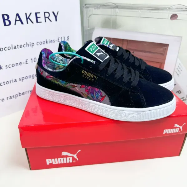 Puma Suede Floral Print Black Multicolor Sneakers - 1