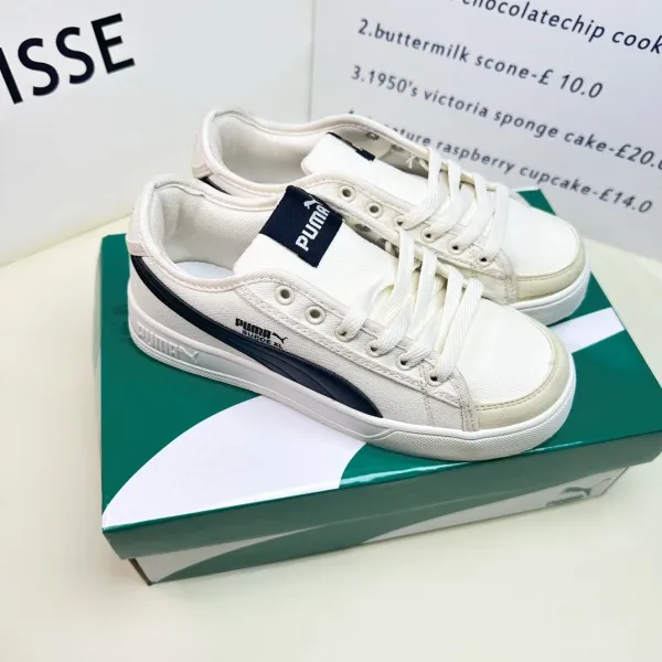 Puma Suede XL White and Navy Canvas Sneakers - 1