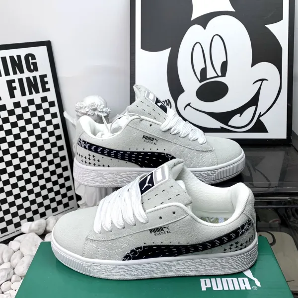 Puma Suede XL Gray with Black Graphic Stripe Sneakers - 1