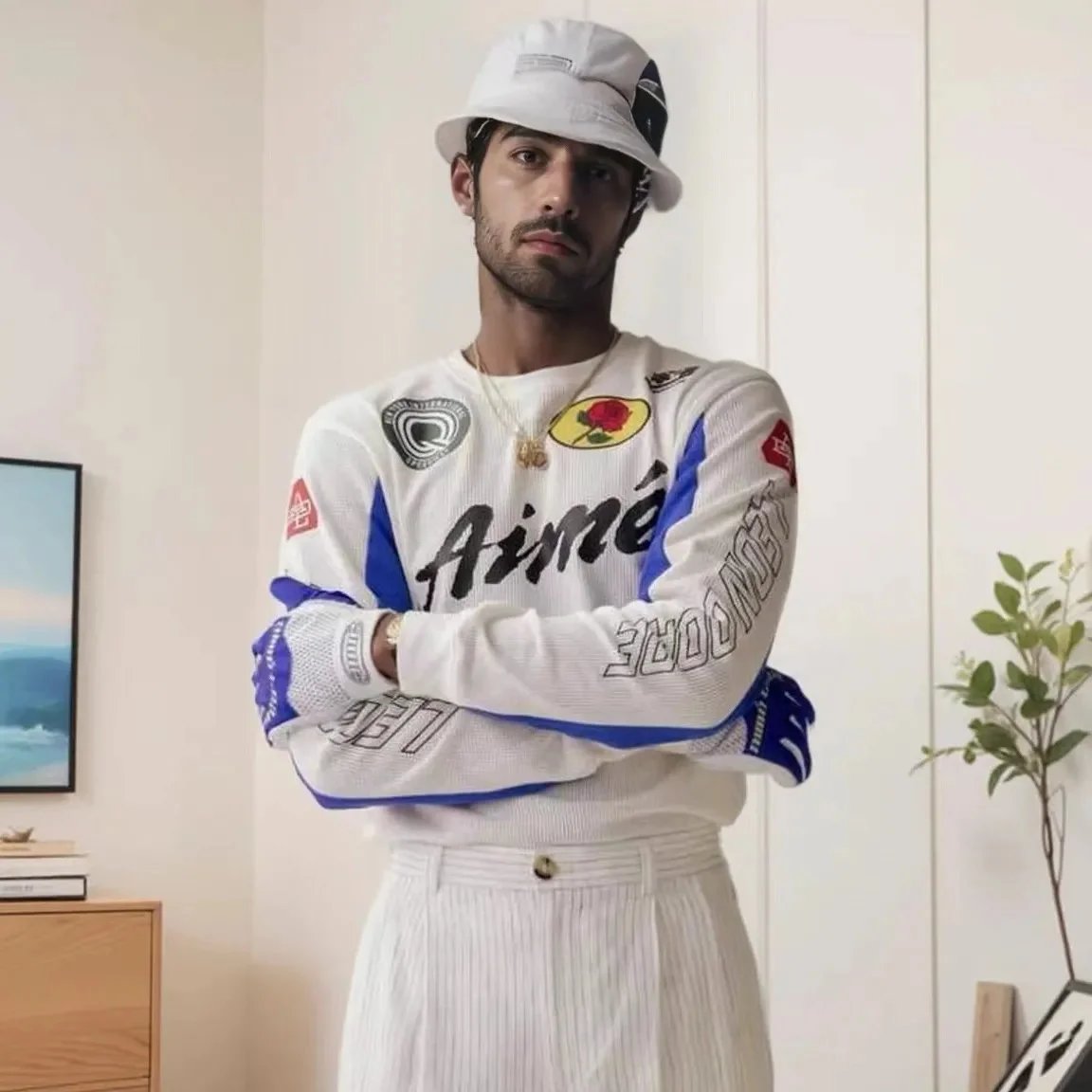 Aimé Leon Dore White Blue Long Sleeve Jersey