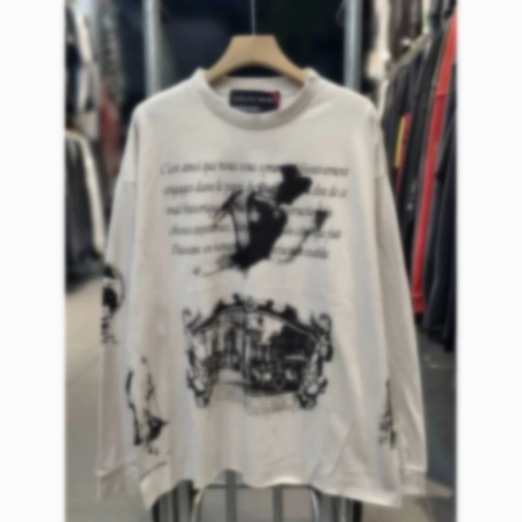 Oversized Casual Letter Print Round Neck Long Sleeve Unisex Tee