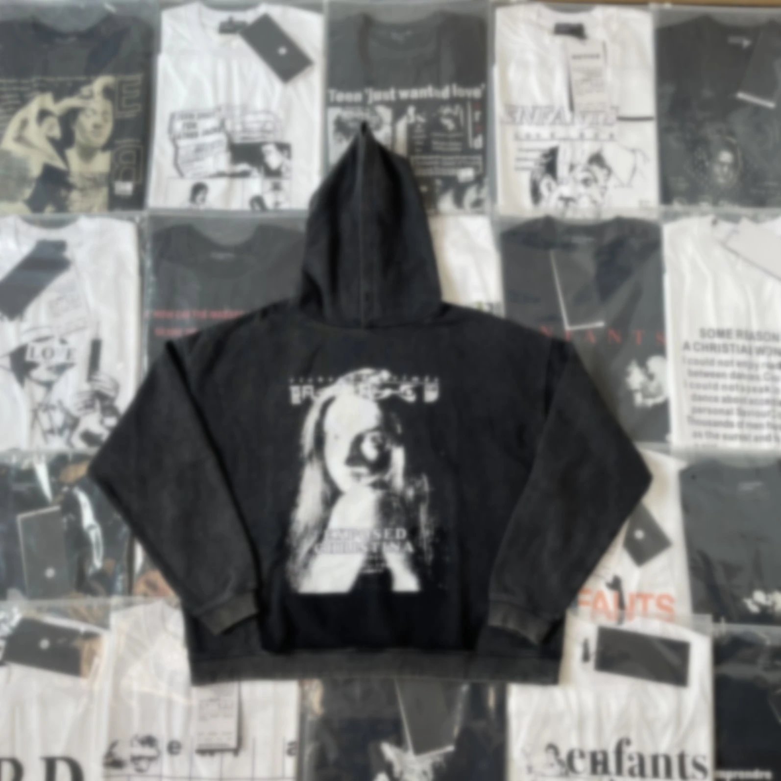 E28 Christina Portrait Washed Black Hoodie