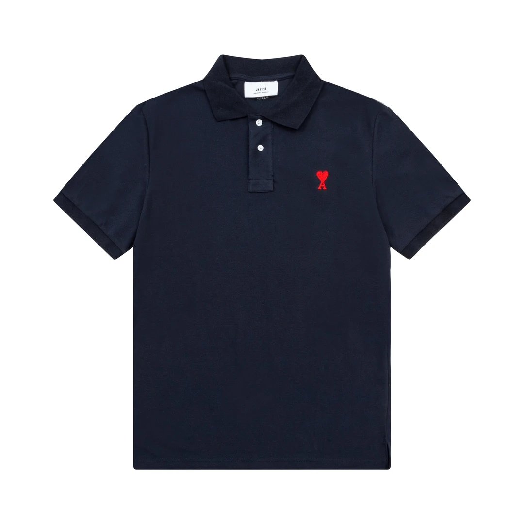 Armani Ami De Coeur Navy Polo Shirt with Red Embroidery