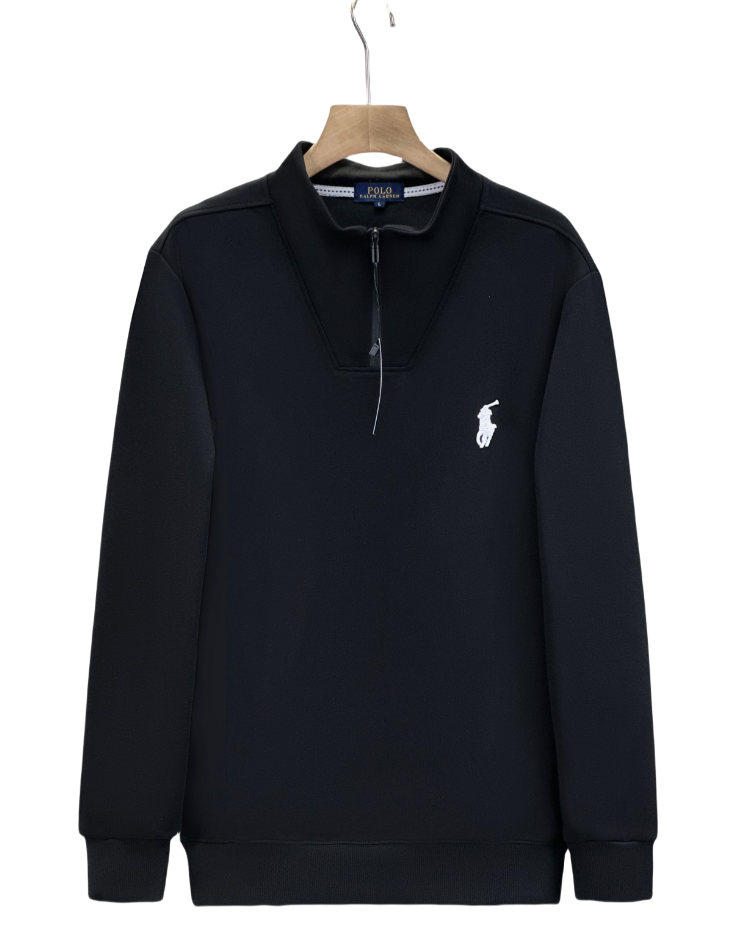 Half-Zip Pullover High-Neck Long Sleeve Knit Sweatshirt | Black