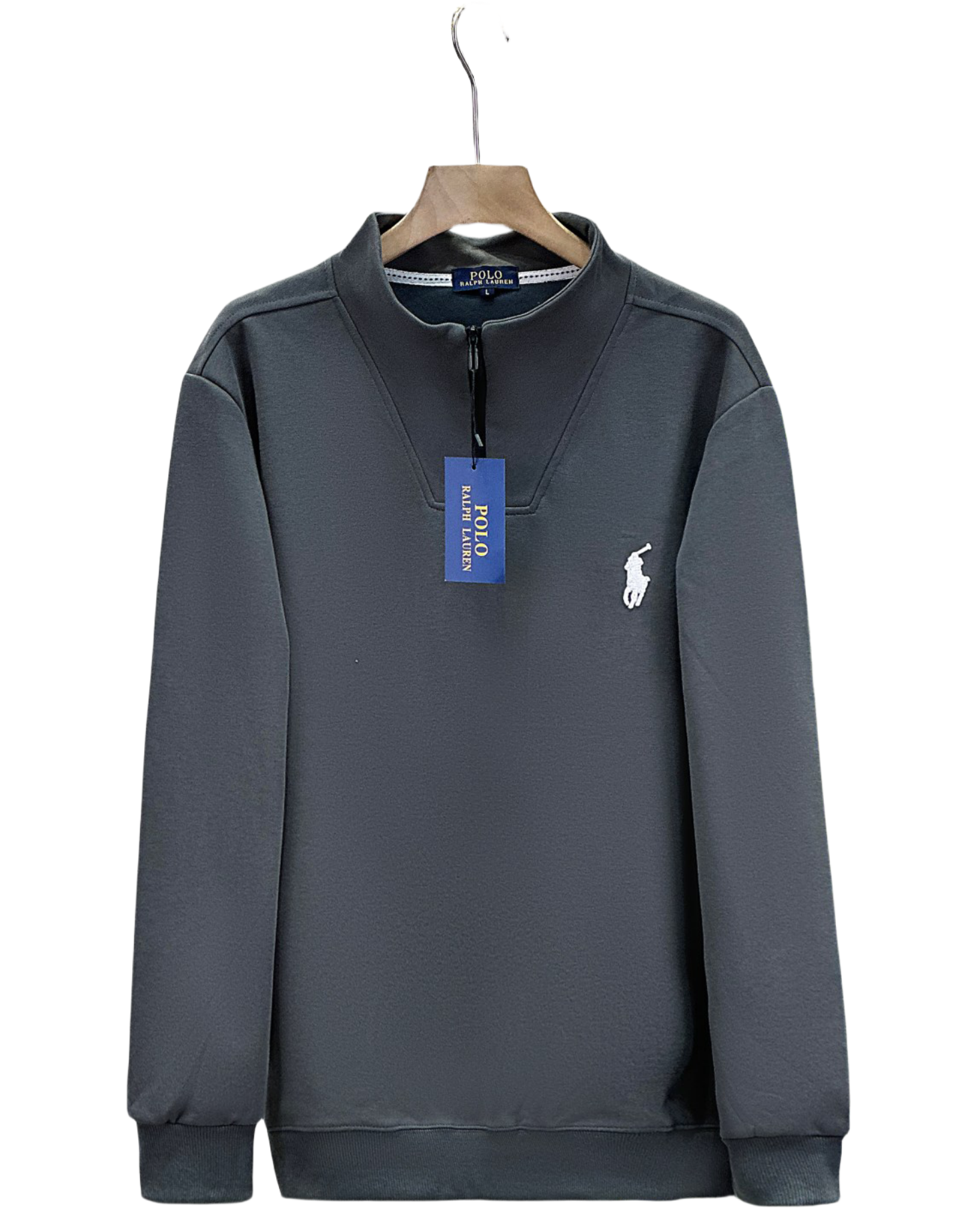 Half-Zip Pullover High-Neck Long Sleeve Knit Sweatshirt | Charcoal Gray