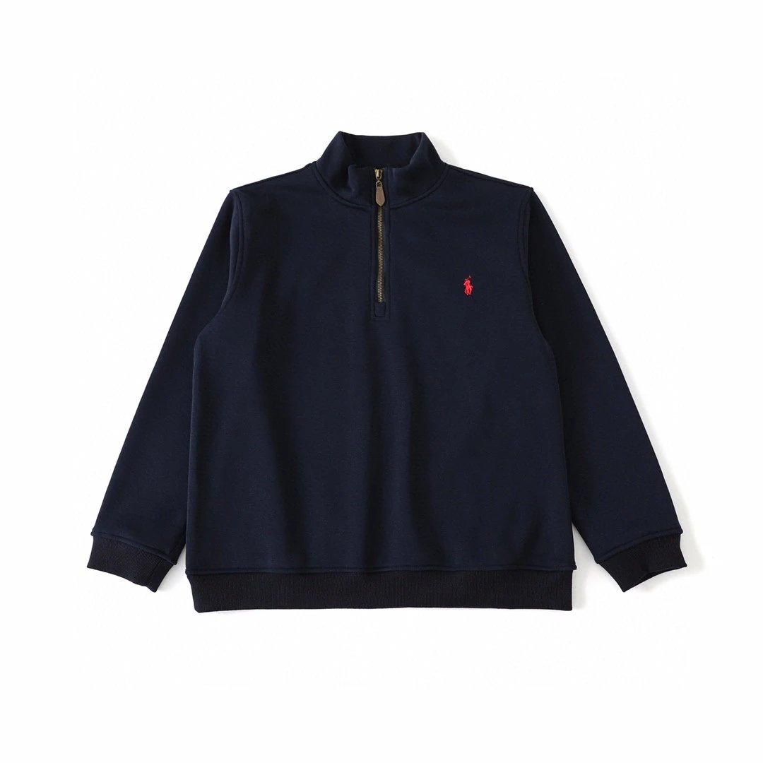 Half-Zip Pullover High-Neck Long Sleeve Knit Sweatshirt | Navy Blue