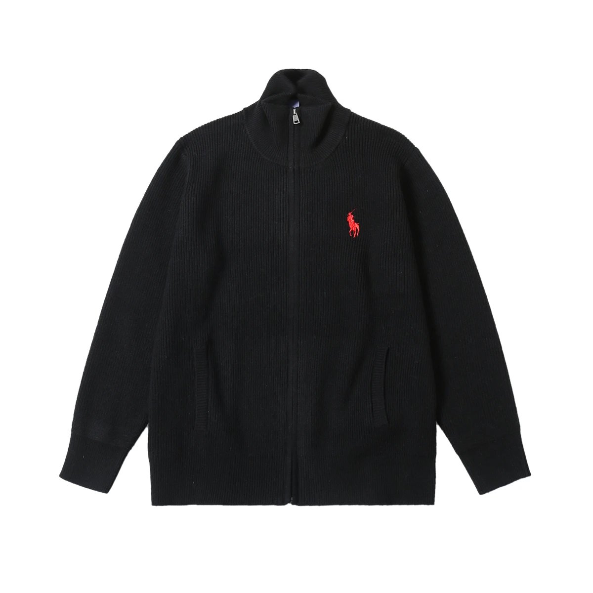 Embroidered Knit Sweater Zip-Up Cardigan | Black
