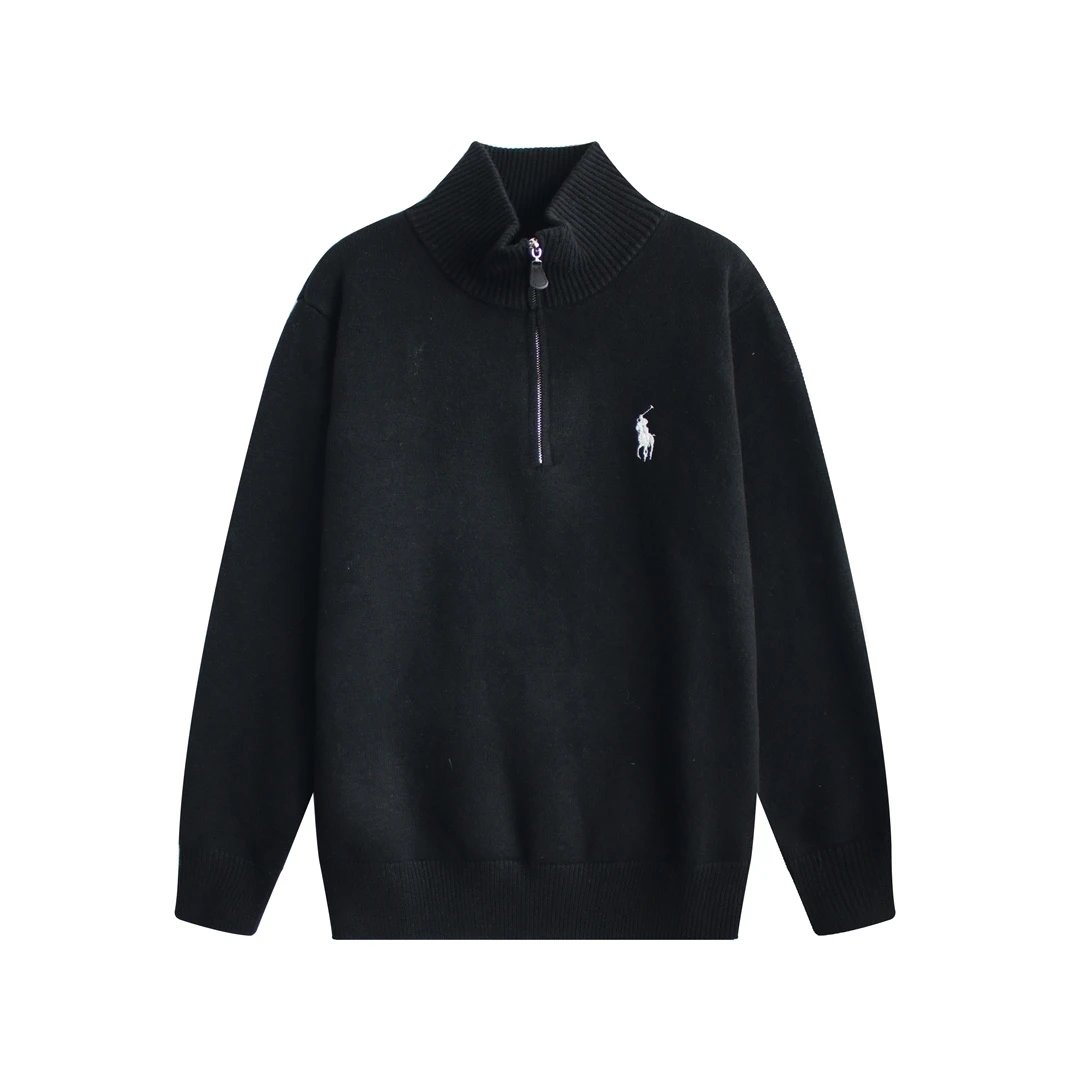 High-Neck Pullover Half-Zip Knit Sweater | Black