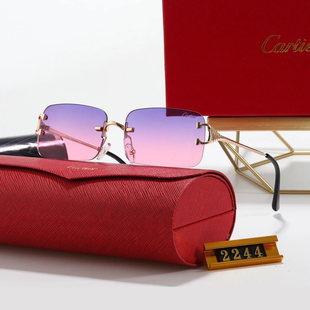 Cartier Santos de Cartier Rimless Sunglasses Gray Gradient Gold - 12
