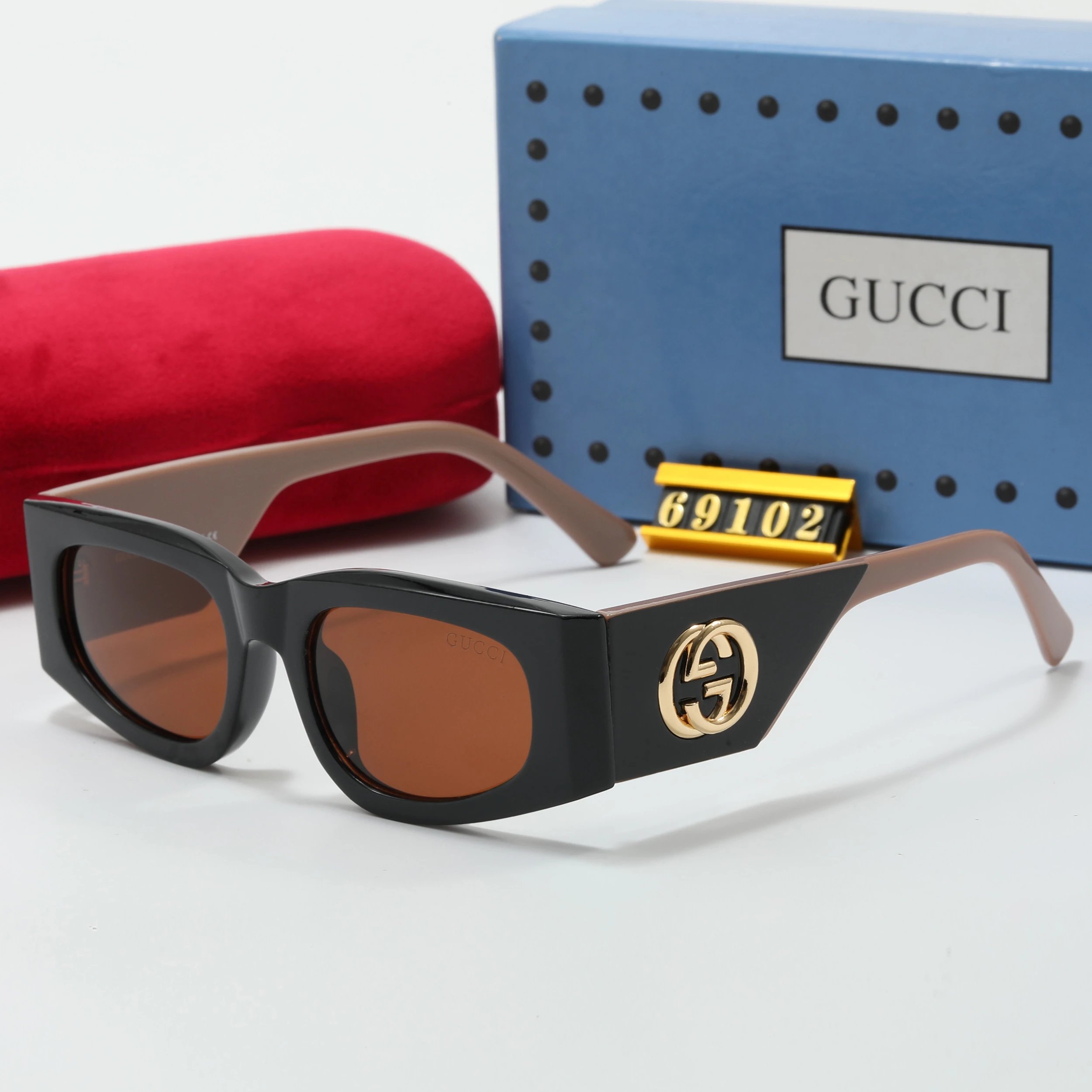 Gucci Square Frame Chain Detail Gradient Brown Sunglasses - 11