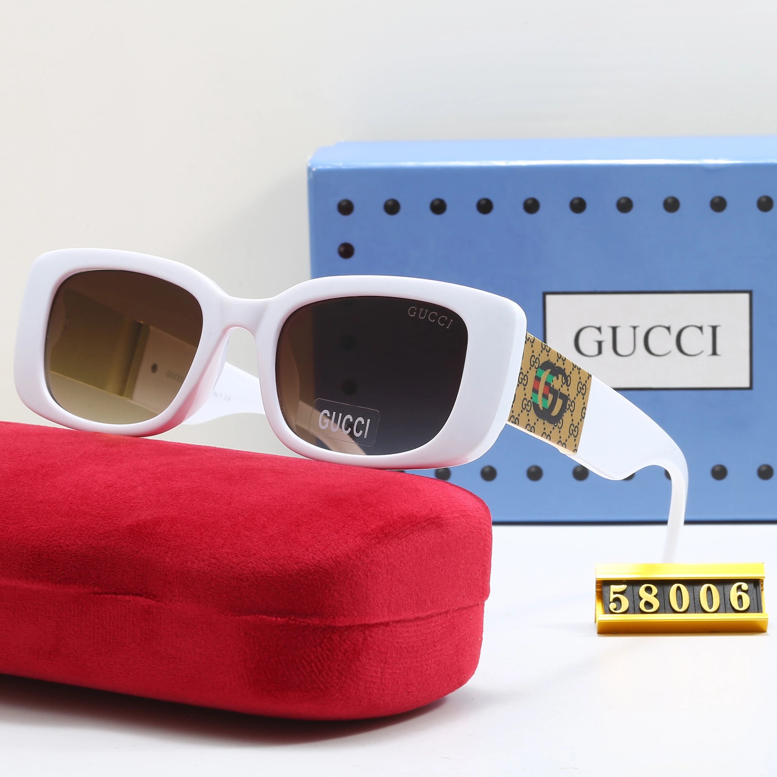 Gucci Square Frame Chain Detail Gradient Brown Sunglasses - 15