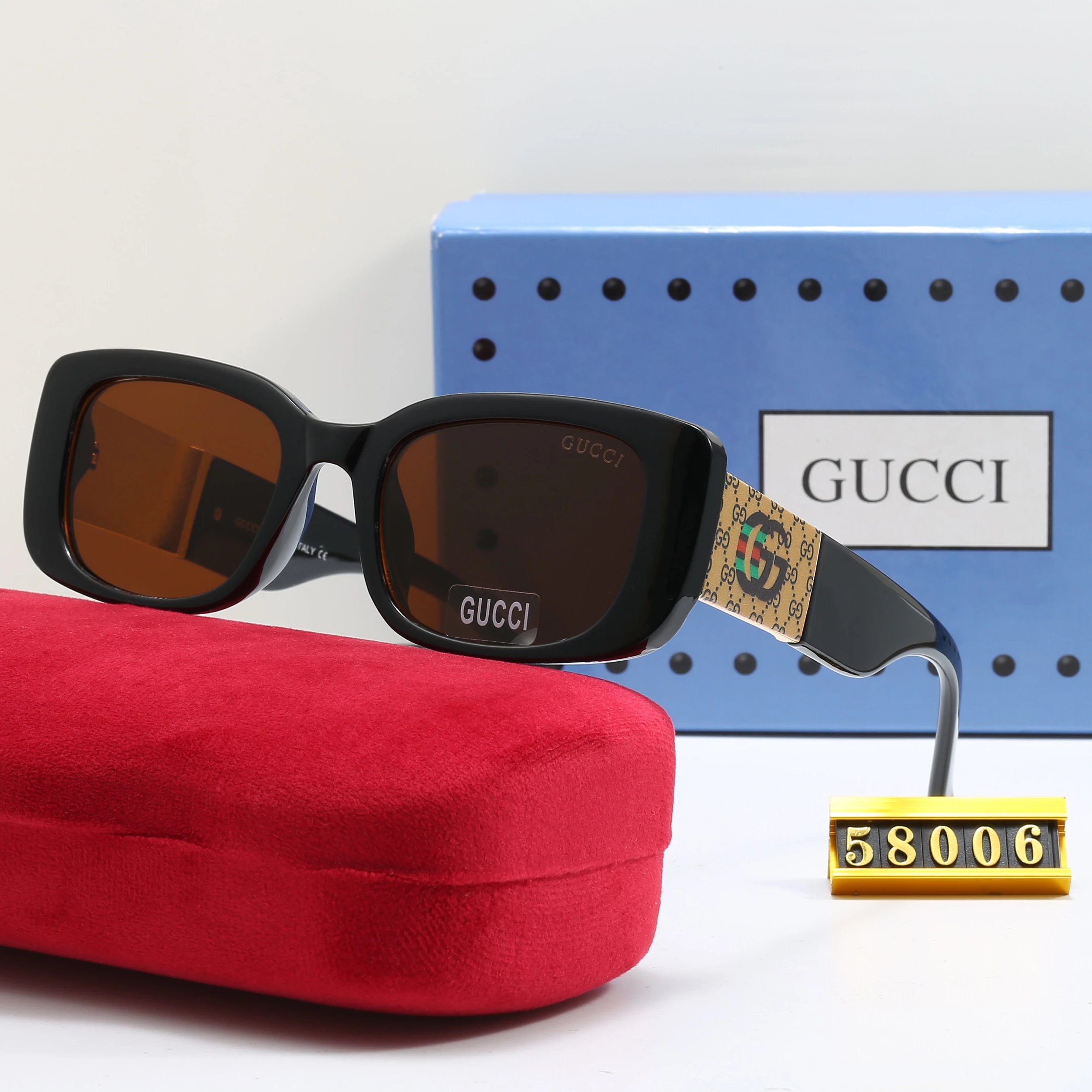 Gucci Square Frame Chain Detail Gradient Brown Sunglasses - 17