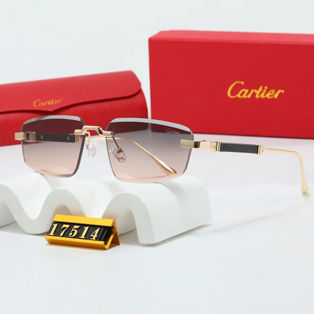 Cartier Eyewear Rimless rectangular sunglasses with gold-tone temples product detail image 12