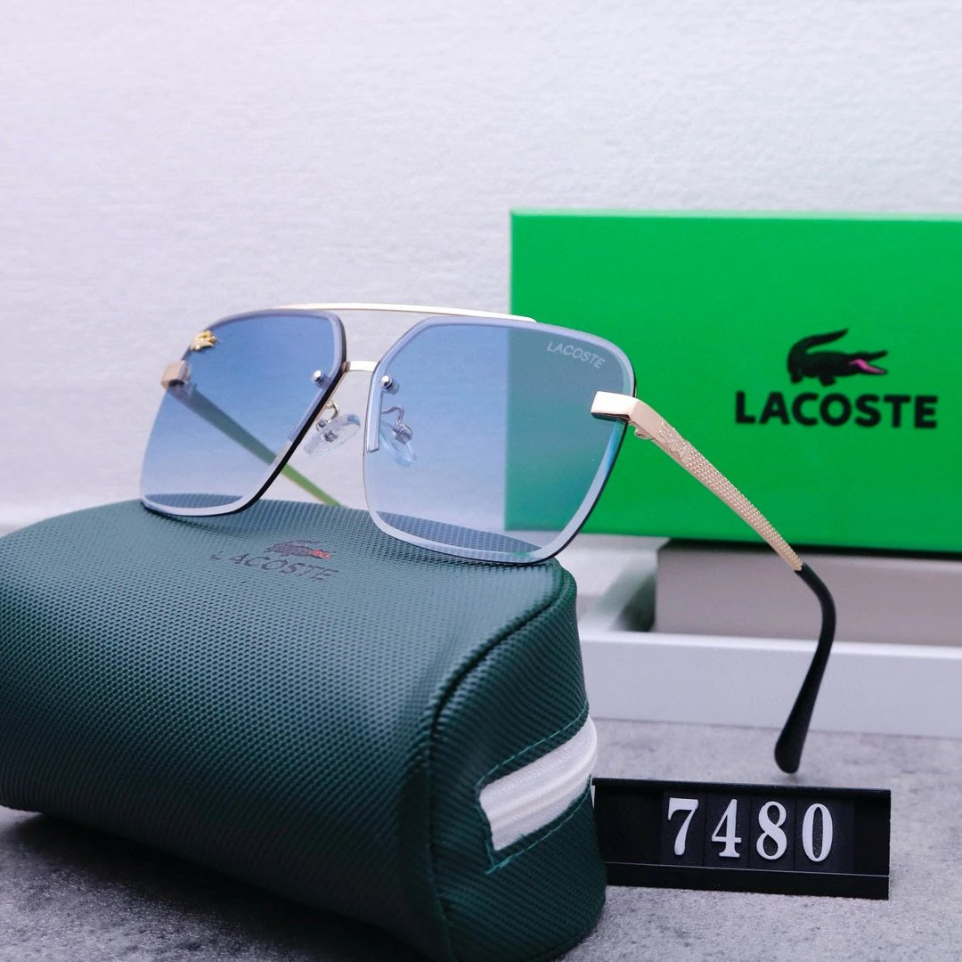 Lacoste Square-Frame Metal Sunglasses Gold Blue Gradient (7480)