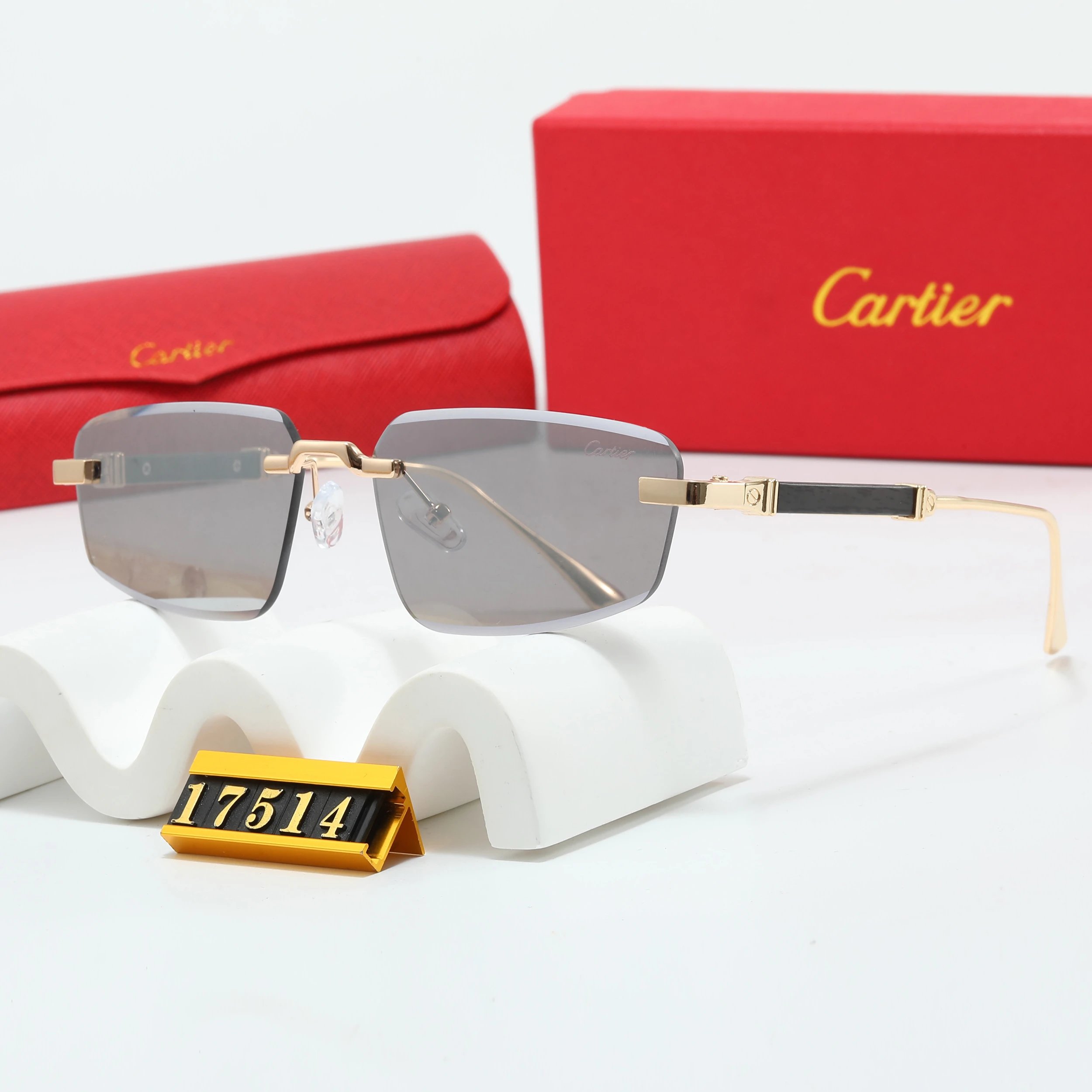 Cartier Sunglasses Rimless Gradient Gray Gold Frame - 12