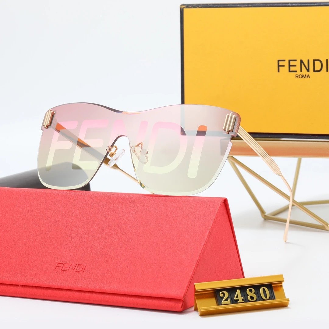 Fendi Shield Sunglasses Pink Gradient Mirror Lens Gold Frame - 18