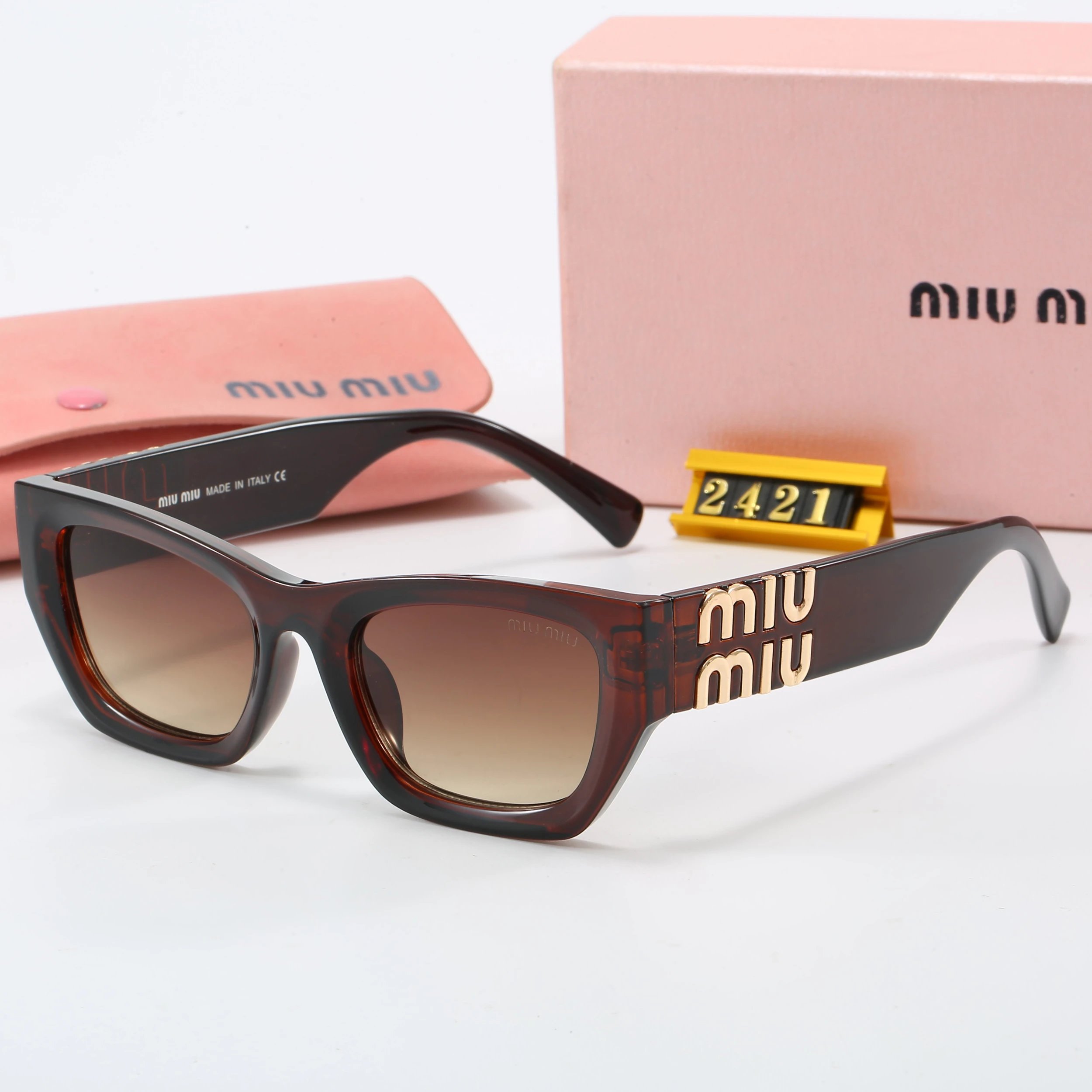 Miu Miu Round Rimless Sunglasses Tortoiseshell Gold Brown Gradient - 22