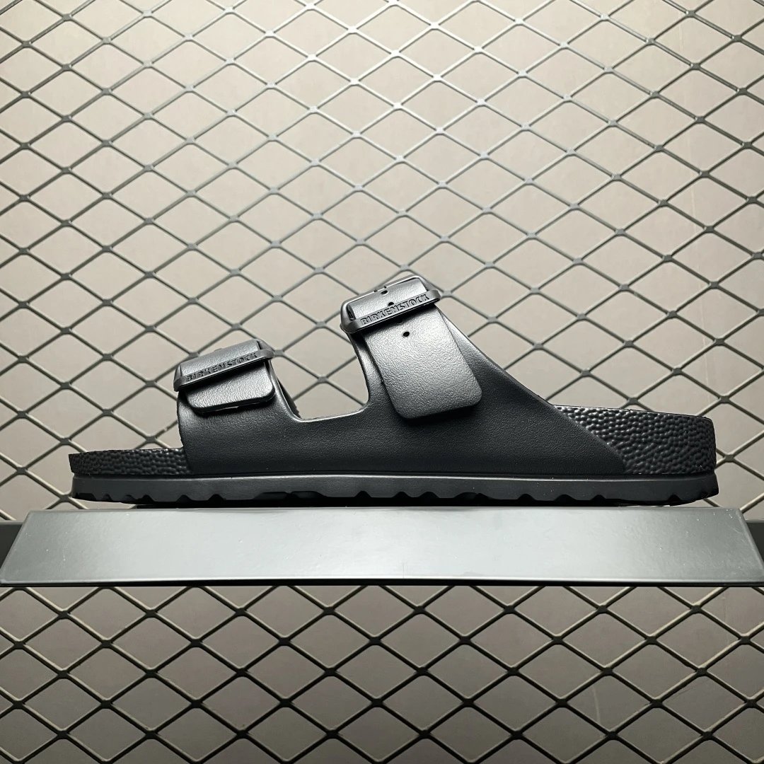 Double button slippers and sandals | Bright black