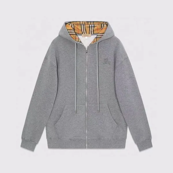 Burberry Check-Lined Hoodie Gray Hoodie - 1