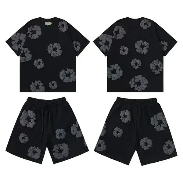 Off-White x Scrunchie Pattern Black Oversized T-Shirt and Shorts Set - 1