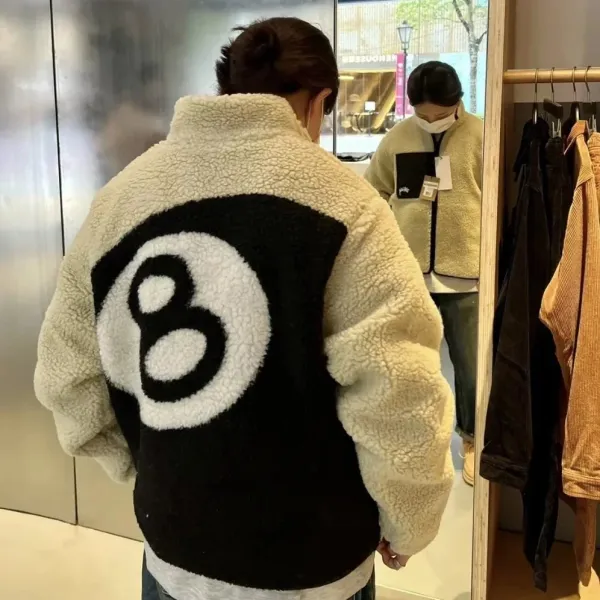Stüssy 8-Ball Sherpa Jacket Beige/Black Outerwear - 1