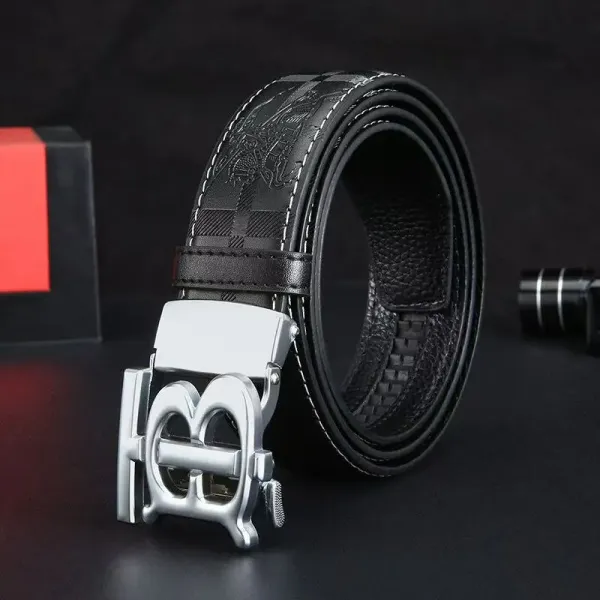 Design Interlocking B Buckle Leather Belt Black - 1
