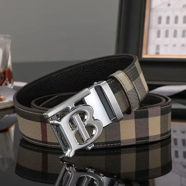 Burberry Check Pattern Reversible Belt with TB Logo Buckle - 1