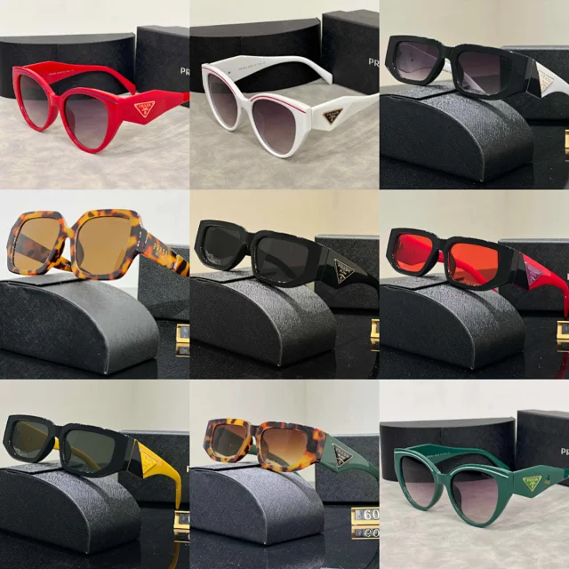 Prada Eyewear Assorted geometric-frame sunglasses with triangle logo plaques product detail image 1
