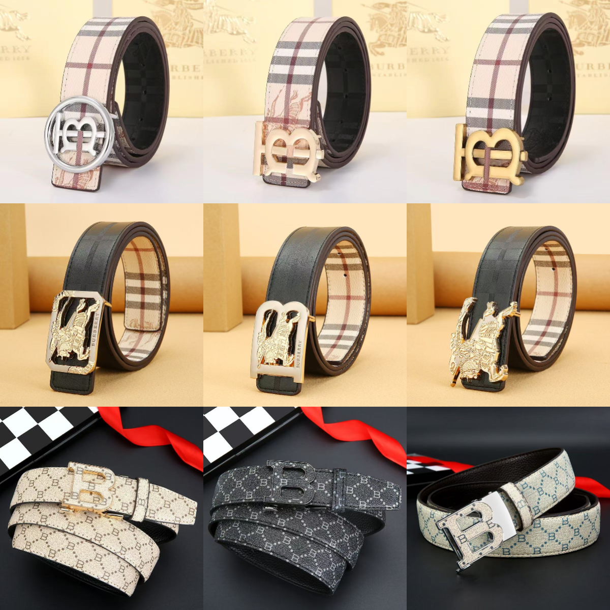 Design Monogram B-Logo Reversible Belt Beige Leather Belt - 2