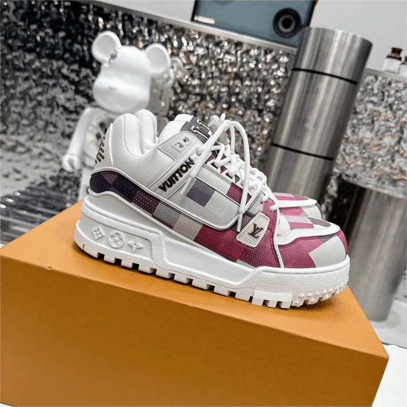 Louis Vuitton Trainer White Pink Checkered Fashion Sneakers