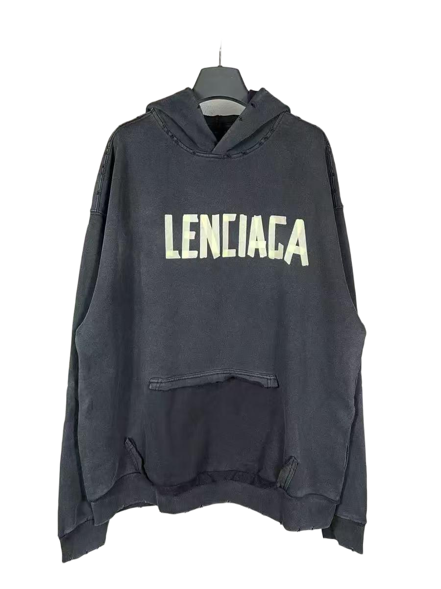 Design Lenciaga Distressed Logo Hoodie Gray Hoodie - 10