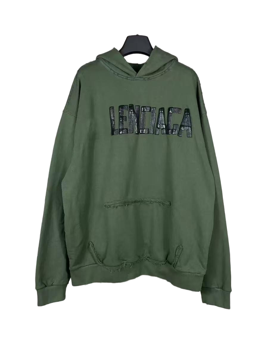 Design Lenciaga Distressed Logo Hoodie Gray Hoodie - 8