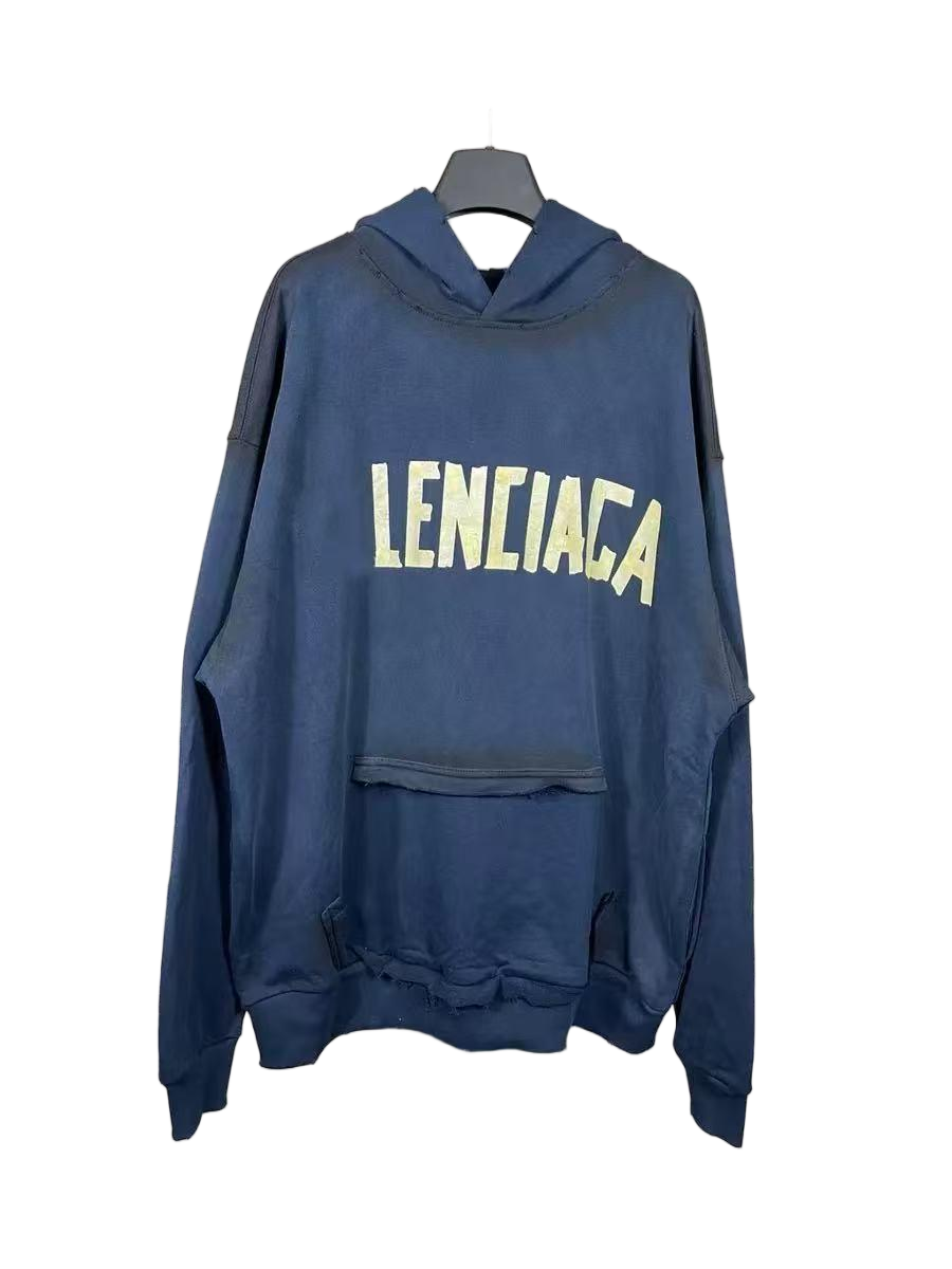 Design Lenciaga Distressed Logo Hoodie Gray Hoodie - 9