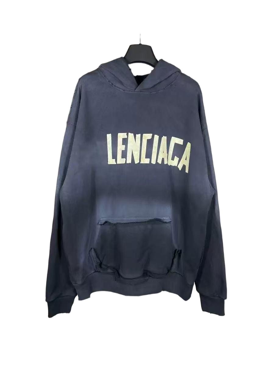 Design Lenciaga Distressed Logo Hoodie Gray Hoodie - 11