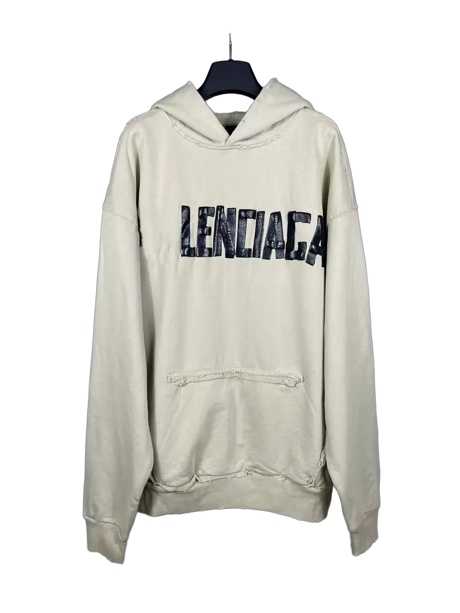Design Lenciaga Distressed Logo Hoodie Gray Hoodie - 5