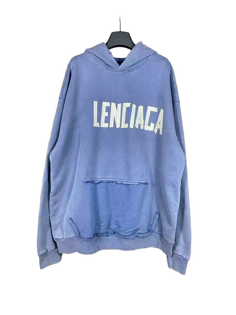 Design Lenciaga Distressed Logo Hoodie Gray Hoodie - 6
