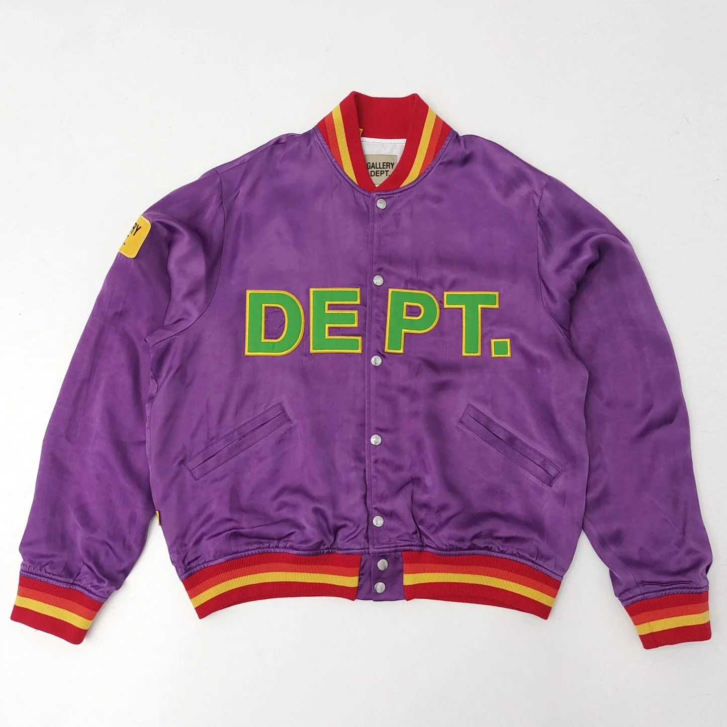 Gallery Dept Purple Baseball Jacket] 180g cupro (Bimberg) fiber fabric imported from Japan, custom-dyed purple, custom-woven mercerized cotton color stripe rib